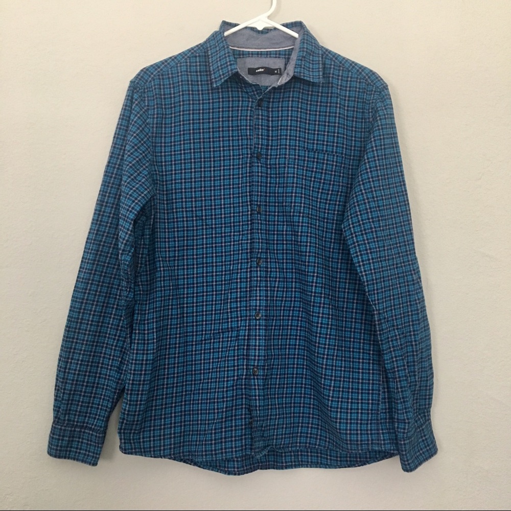 Celio Blue Plaid Button Shirt